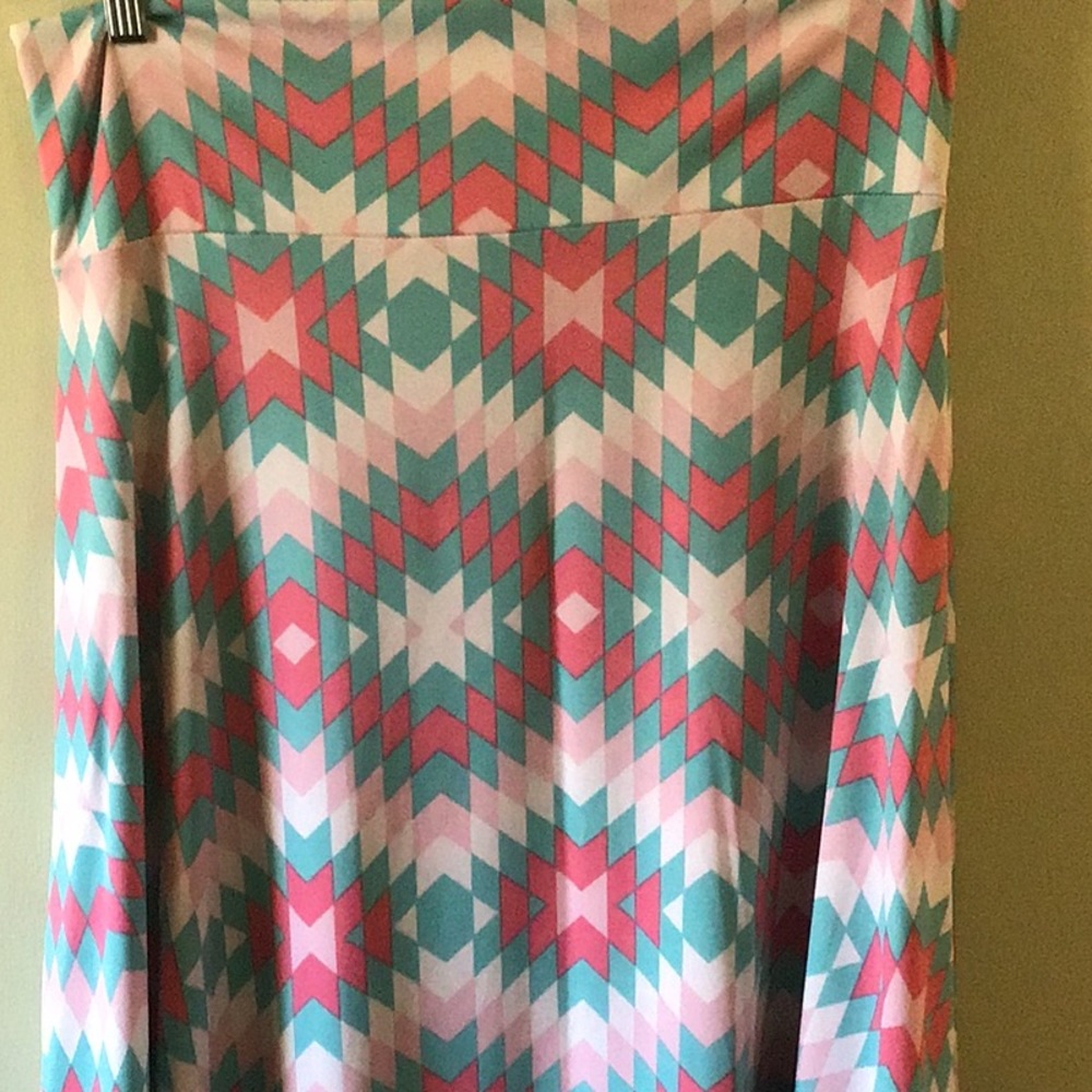 LuLaRoe A-Line Skirt - Coral and Aqua Geometric